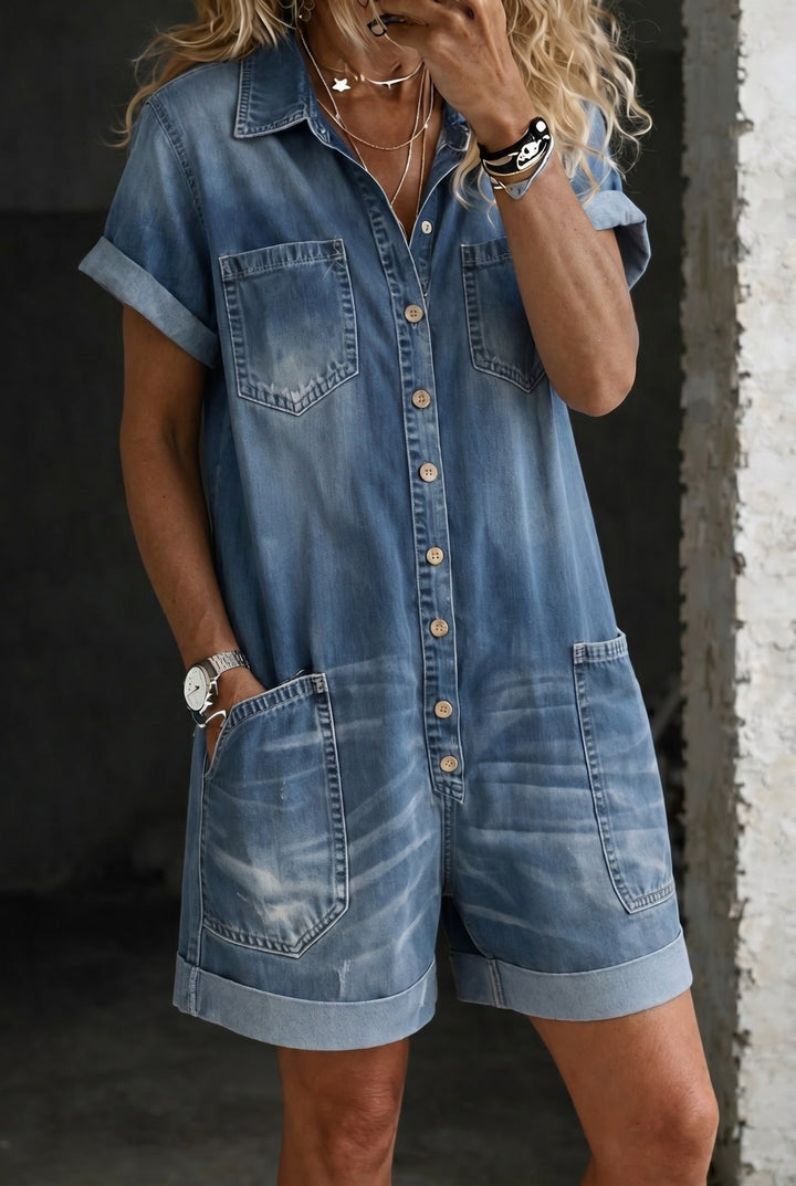 Casual Denim Jumpsuit Shorts