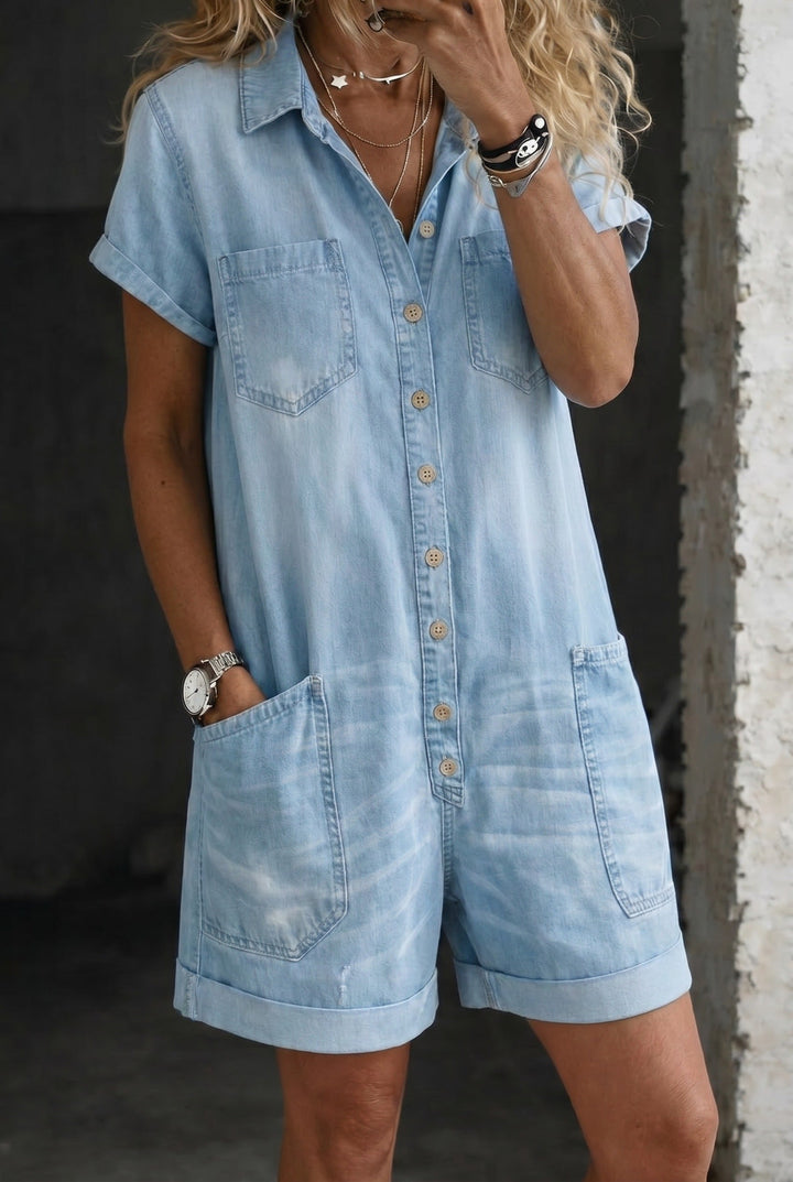 Casual Denim Jumpsuit Shorts