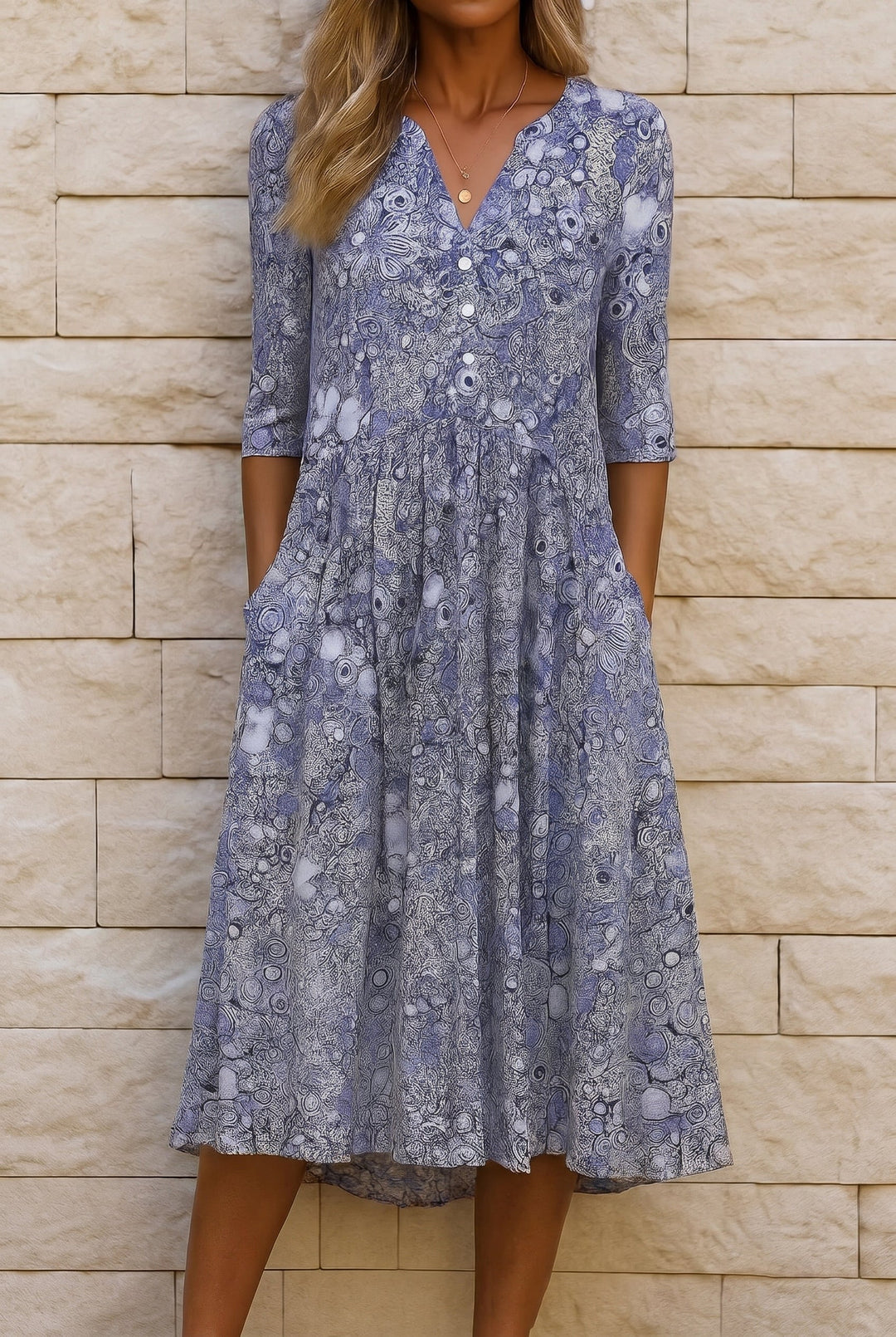 Graceful V-Neck Elegance Midi Dress