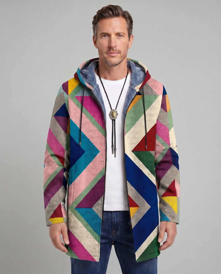 Men's Color Block Fleece Hooded Cardigan