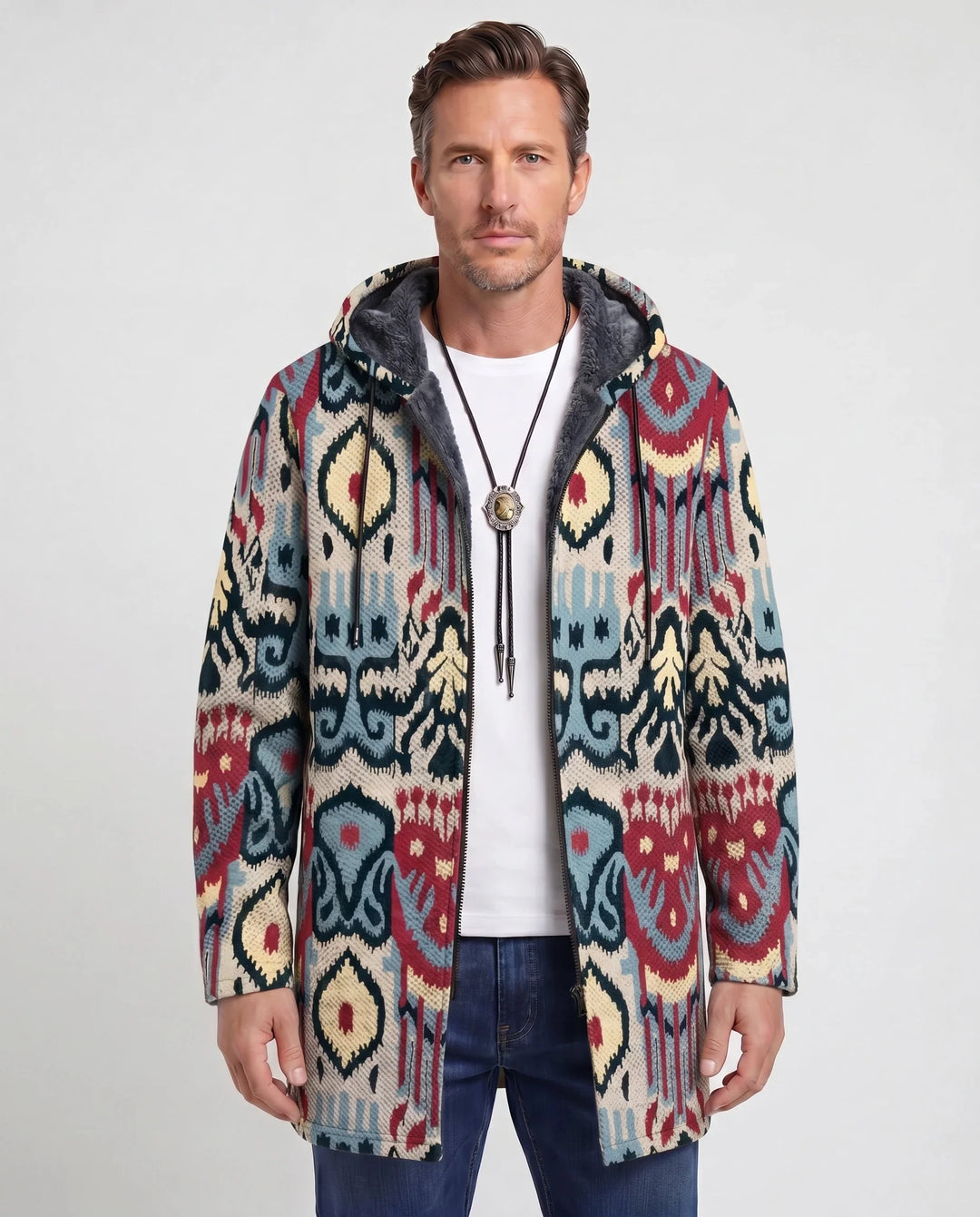 Men's Color Block Fleece Hooded Cardigan