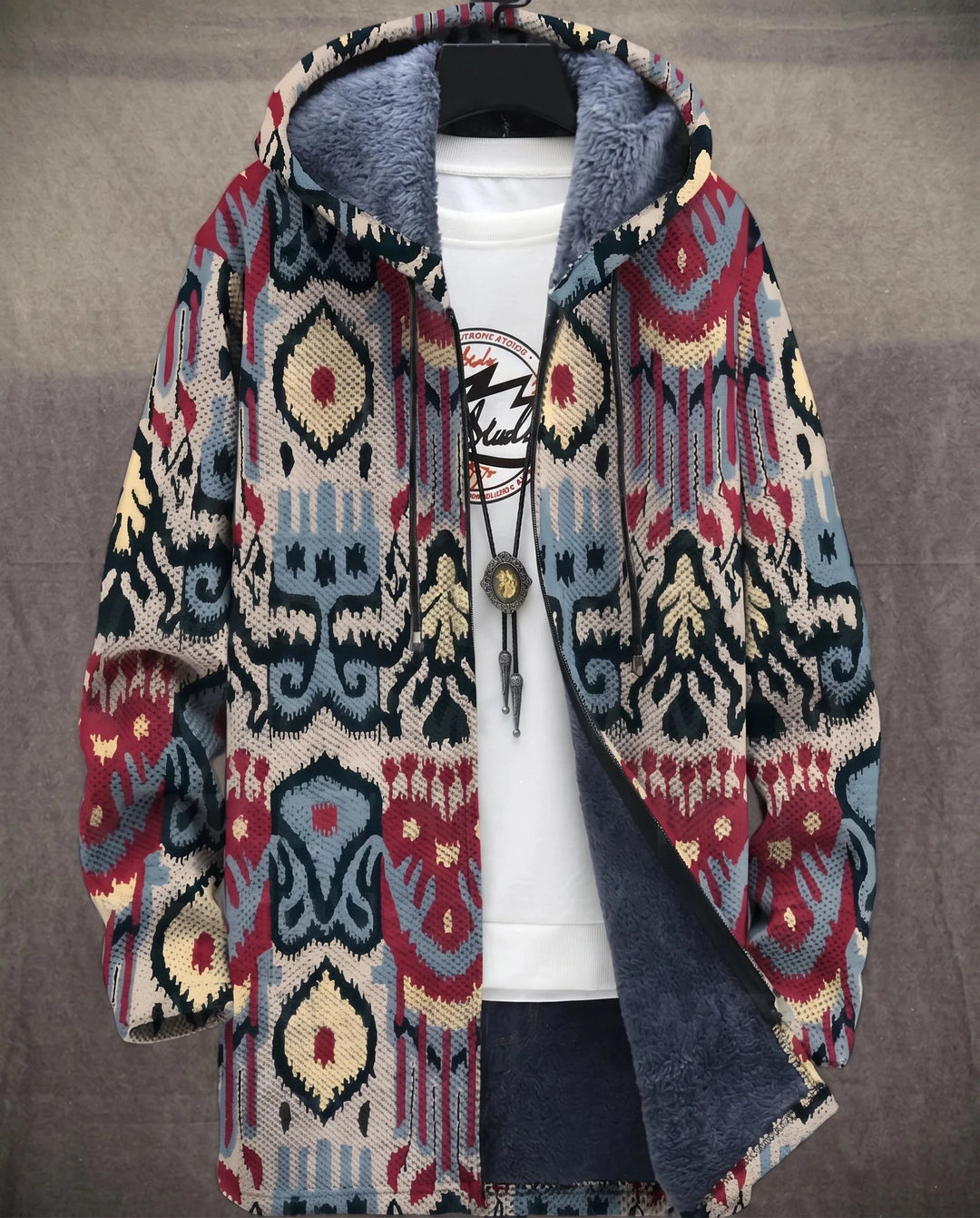 Men's Color Block Fleece Hooded Cardigan