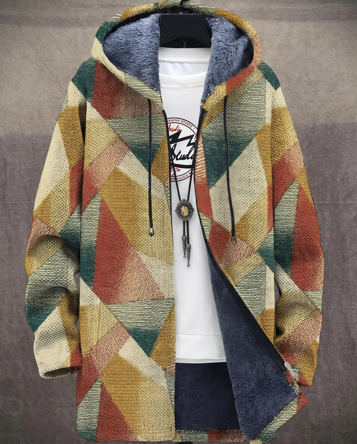 Men's Color Block Fleece Hooded Cardigan