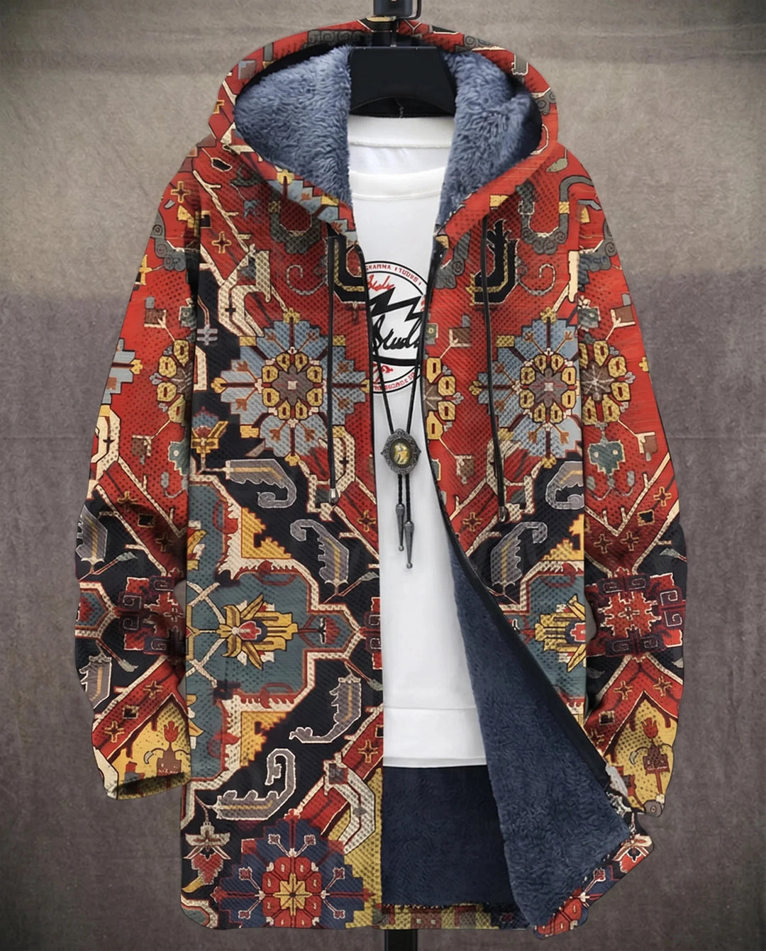Men's Color Block Fleece Hooded Cardigan