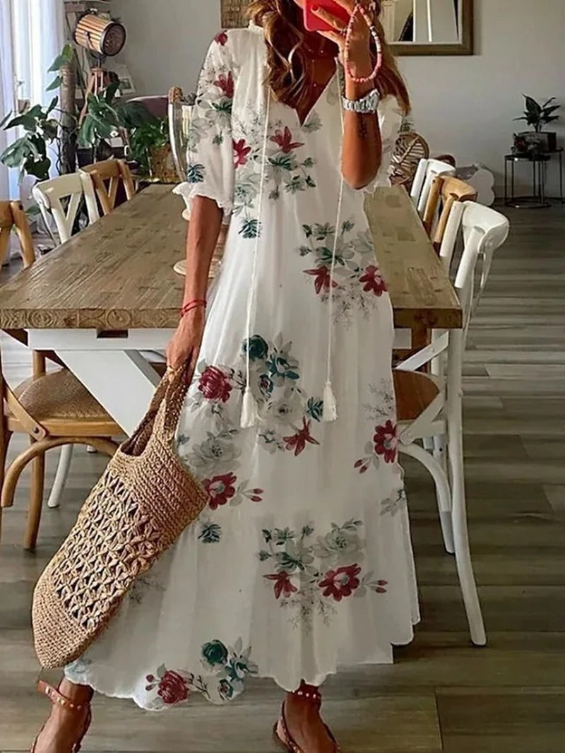 Women's Floral Print V-Neck Summer Dress